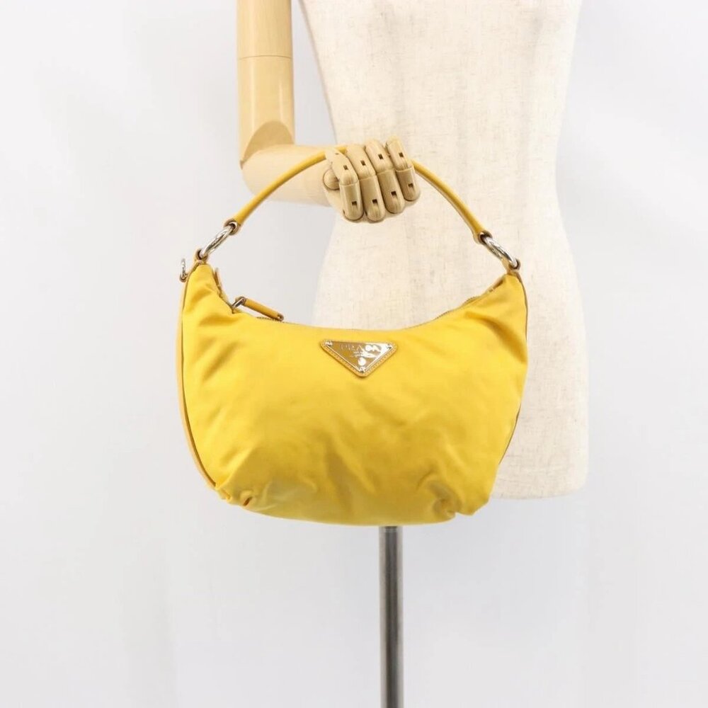 PRADA Shoulder Bag Nylon Yellow Silver